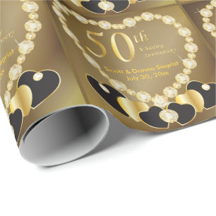 Papier Cadeau 50e anniversaire de Mariage d'or Texte do-it-you