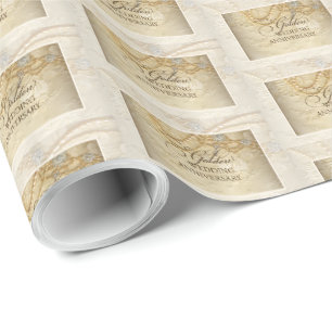 Papier Cadeau 50e anniversaire du Mariage Perles et dentelle