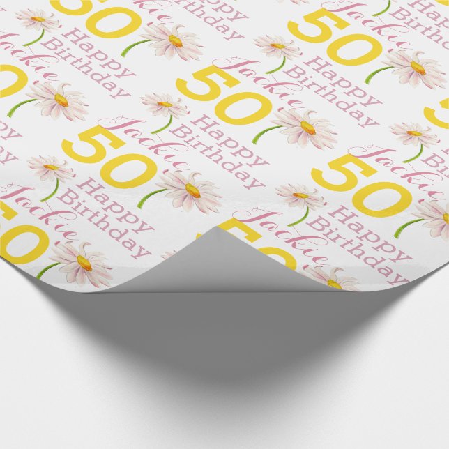 Papier Cadeau 50e anniversaire fleur de marguerite porte-cadeau (Coin)
