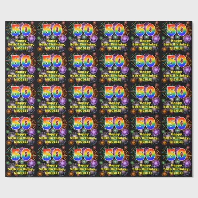 Papier Cadeau 50e anniversaire : Fun Fireworks, Rainbow Look # " (Plat)