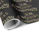 Papier Cadeau 50e anniversaire Mariage Gold texte Design<br><div class="desc">Elégante parties scintillant or brillant et diamants blancs,  50e anniversaire de mariage design texte sur couleur arrière - plan noir personnalisé.</div>