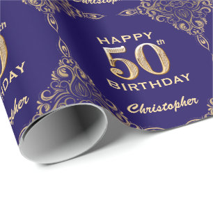 Papier Cadeau 50e anniversaire Marine Parties scintillant bleu e