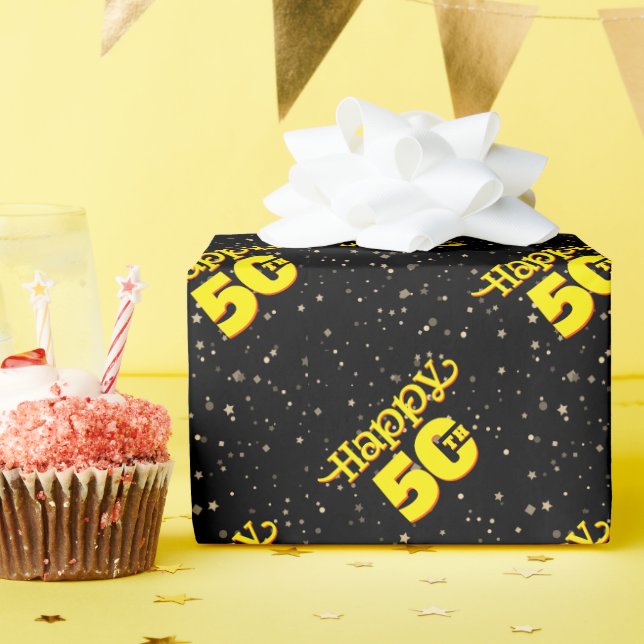 Papier Cadeau 50e anniversaire NOIR (Fête d'anniversaire)