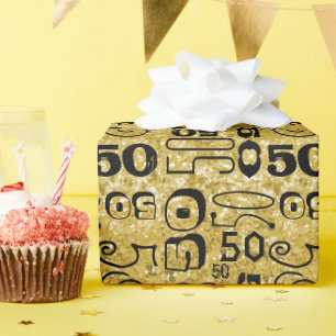 Papier Cadeau 50e anniversaire Noir / Gold Typographie