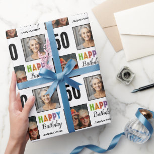 Papier Cadeau 50e anniversaire Nom Photo