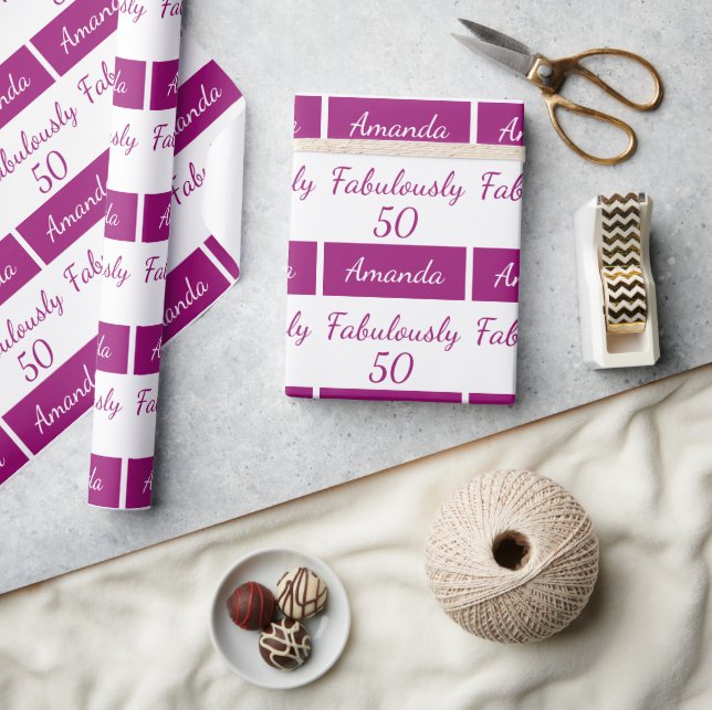 Papier Cadeau 50e anniversaire rose fabuleusement 50 papier enve (Artisanat)