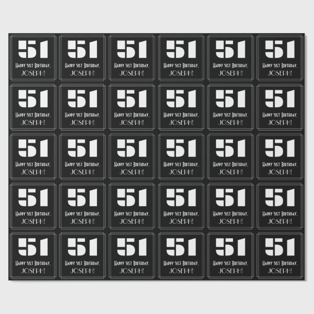 Papier Cadeau 51e anniversaire : Art Déco Inspiré Look "51" & No (Plat)