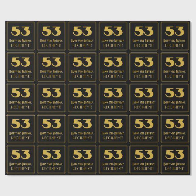 Papier Cadeau 53e anniversaire - Art Déco Inspiré Look "53" & No (Plat)
