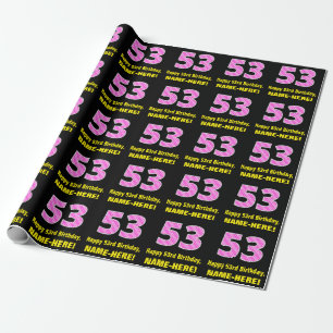Papier Cadeau 53e anniversaire : Pink Stripes and Hearts "53" + 