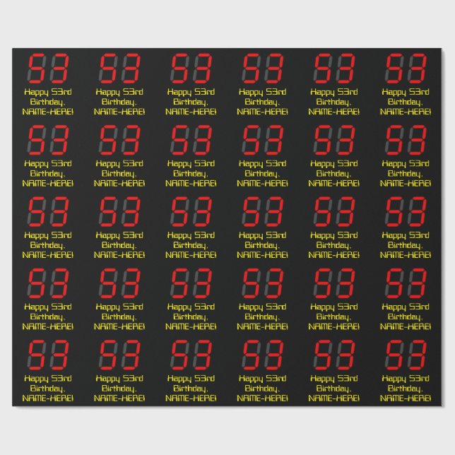 Papier Cadeau 53e anniversaire : Style de l'horloge numérique ro (Plat)