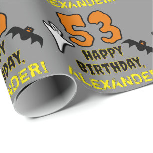 Papier Cadeau 53e anniversaire : thème Halloween effrayant, nom 