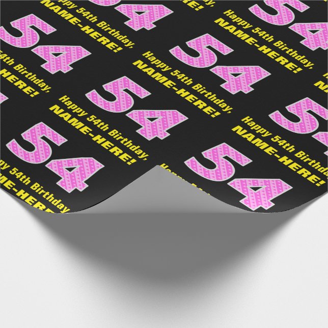 Papier Cadeau 54e anniversaire : Pink Stripes and Hearts "54" +  (Coin)