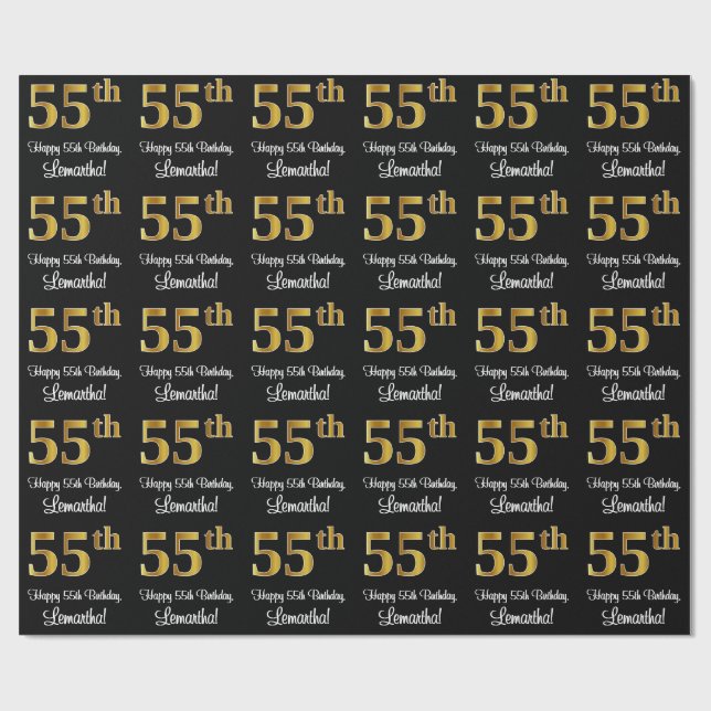 Papier Cadeau 55e anniversaire : Elégant luxe Faux Gold Look # (Plat)