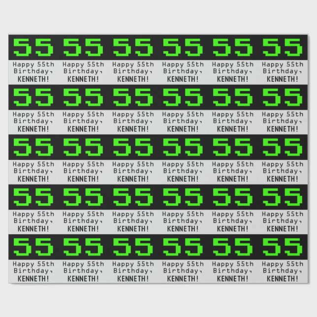 Papier Cadeau 55e anniversaire - Nerdy / Geeky Style "55" et nom (Plat)