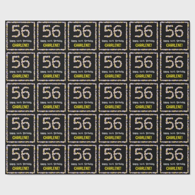 Papier Cadeau 56e anniversaire : Floral Flowers Numéro, Nom pers (Couture)