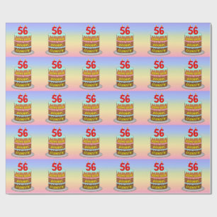 Papier Cadeau 56e anniversaire : Fun Cake and Candles + Nom pers