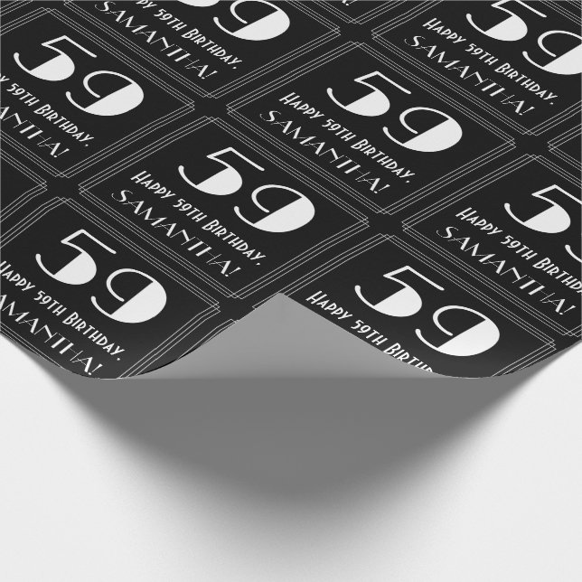 Papier Cadeau 59e anniversaire - Art Déco Inspiré Look "59", Nom (Coin)