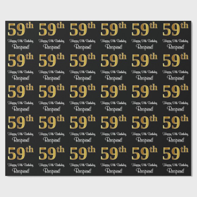 Papier Cadeau 59e anniversaire : Elégant luxe Faux Gold Look # (Plat)