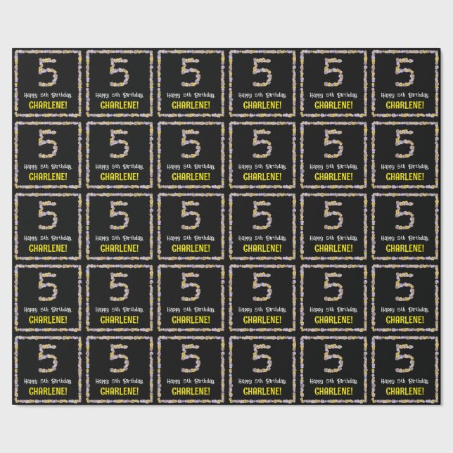 Papier Cadeau 5e anniversaire : Floral Flowers Numéro, Nom perso (Couture)