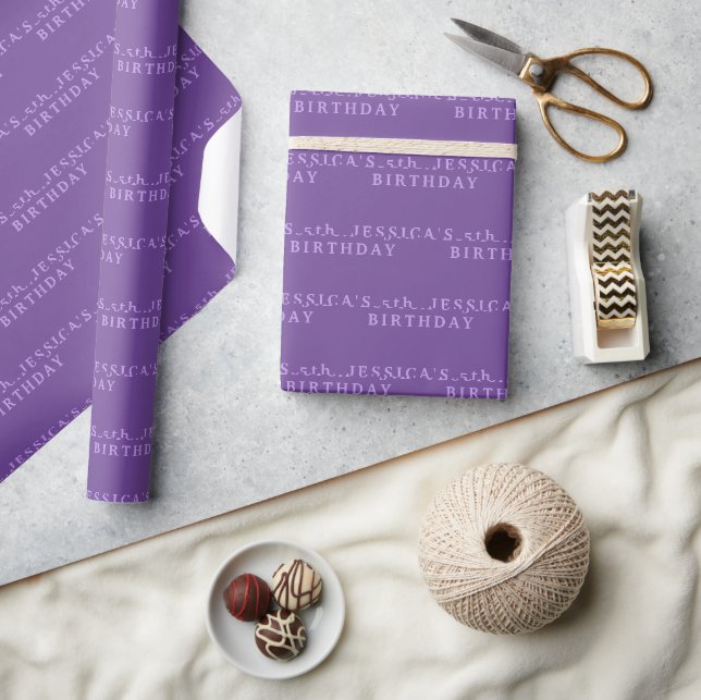 Papier Cadeau 5e anniversaire mignonne fille violet simple fille (Artisanat)