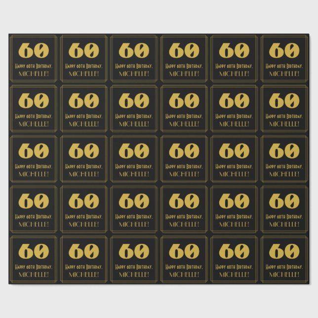 Papier Cadeau 60e anniversaire - Art Déco Inspiré "60" & Nom (Couture)