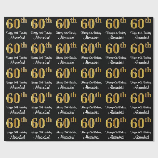 Papier Cadeau 60e anniversaire : Elégant Luxueux Faux Gold Look  (Plat)