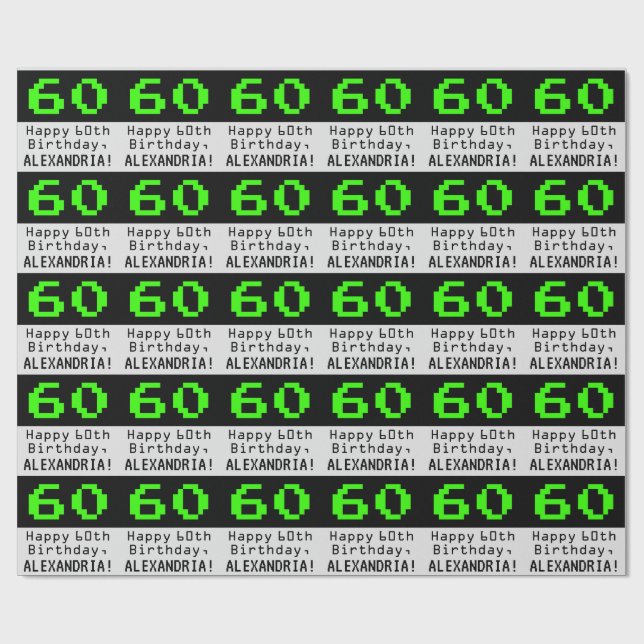 Papier Cadeau 60e anniversaire - Nerdy / Geeky Style "60" et nom (Plat)