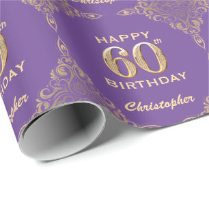 Papier Cadeau 60e anniversaire Parties scintillant violet et or 