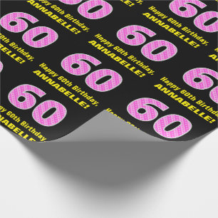 Papier Cadeau 60e anniversaire : Pink Stripes and Hearts "60" + 