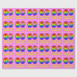 Papier Cadeau 60e anniversaire : Pink Stripes & Hearts, Rainbow