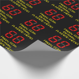 Papier Cadeau 60e anniversaire : Style de montre numérique rouge