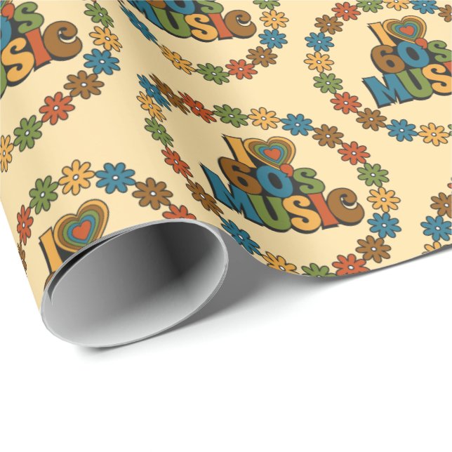 Papier Cadeau 60s Music in Retro Color on Beige (Coin rond)