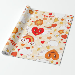 Papier Cadeau 60s super pop art valentine rainbow nuage ange