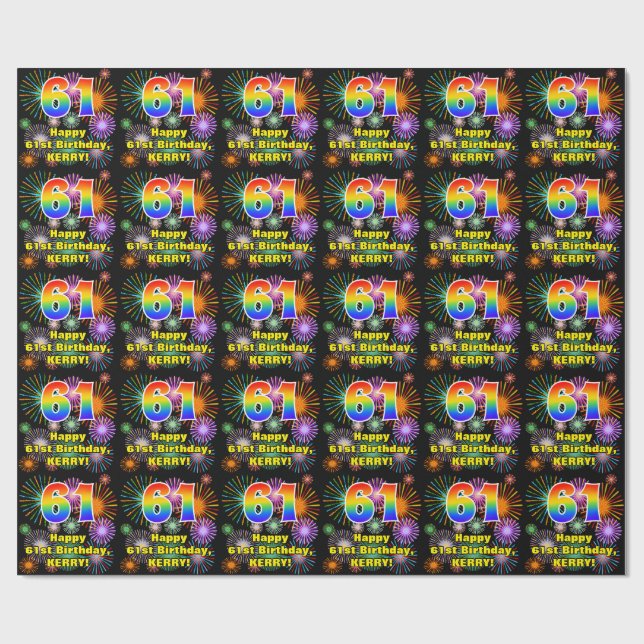 Papier Cadeau 61e anniversaire : Fun Fireworks, Rainbow Look #61 (Plat)
