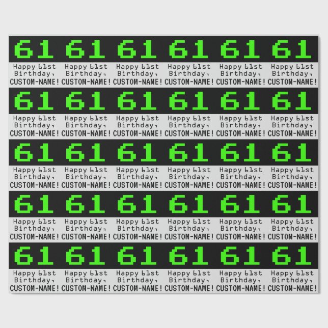 Papier Cadeau 61e anniversaire - Nerdy / Geeky Style "61" et nom (Plat)