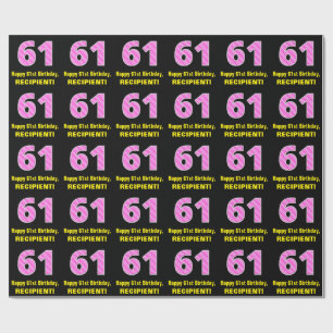 Papier Cadeau 61e Anniversaire : Rayures roses et coeurs "61" + 