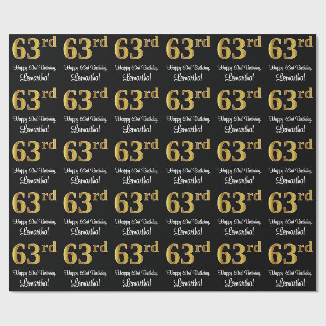 Papier Cadeau 63e anniversaire : Elégant luxe Faux Gold Look # (Plat)