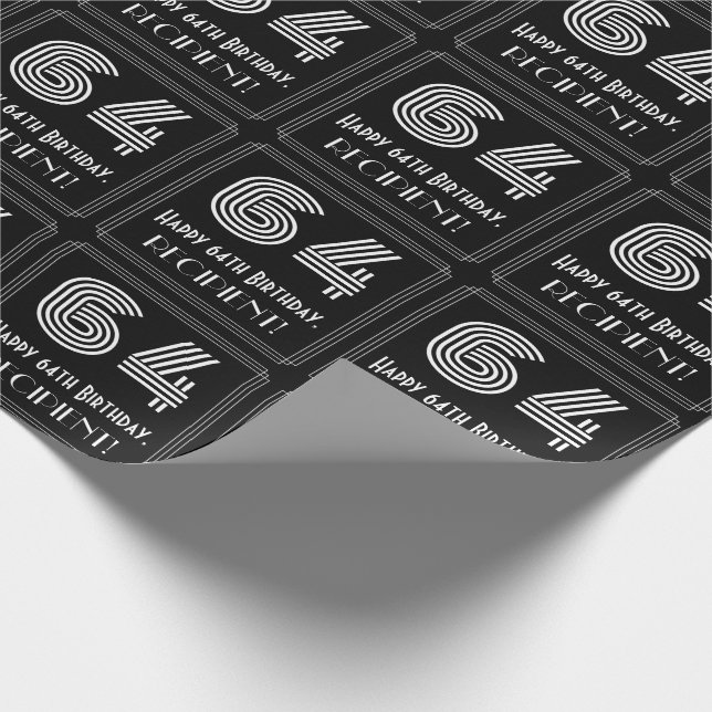 Papier Cadeau 64e anniversaire : Art Déco Inspiré Look "64" avec (Coin)