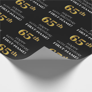 Papier Cadeau 65e anniversaire : Elégant, Noir, Faux Gold Look