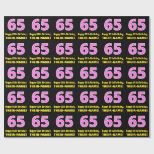 Papier Cadeau 65e anniversaire : Pink Stripes and Hearts "65" + 
