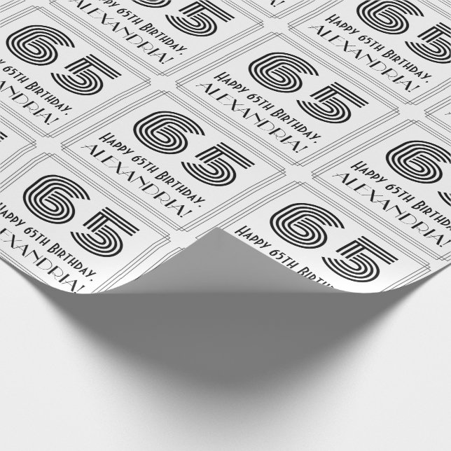 Papier Cadeau 65ème anniversaire : Art Déco Style inspiré "65" + (Coin)