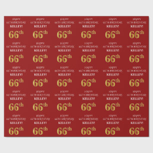 Papier Cadeau 66e anniversaire : Élégant, rouge, parure d'or d