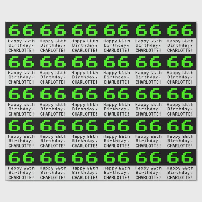 Papier Cadeau 66e anniversaire - Nerdy / Geeky Style "66" et nom (Plat)