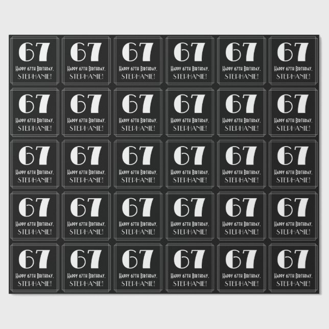 Papier Cadeau 67e anniversaire - Art Déco Inspiré Look "67", Nom (Plat)