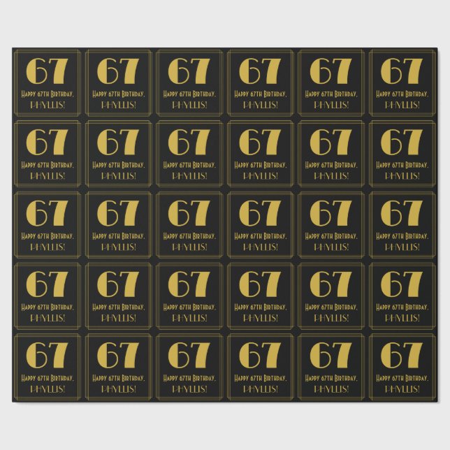Papier Cadeau 67e anniversaire ~ Art Déco Inspiré Look "67", Nom (Couture)