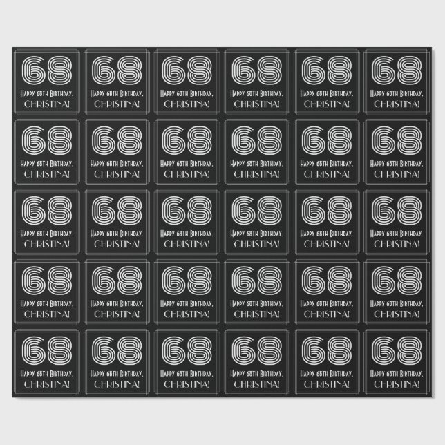 Papier Cadeau 68e anniversaire : Art Déco Inspiré Look "68" avec (Plat)