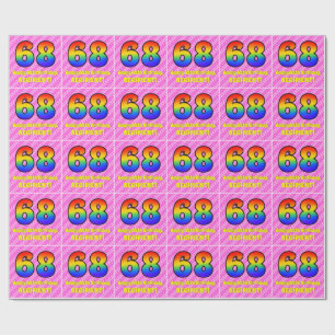 Papier Cadeau 68e anniversaire : Pink Stripes & Hearts, Arc en c