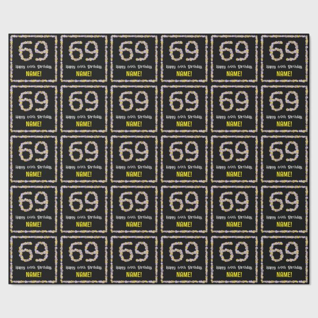 Papier Cadeau 69e anniversaire : Floral Flowers Numéro, Nom pers (Couture)