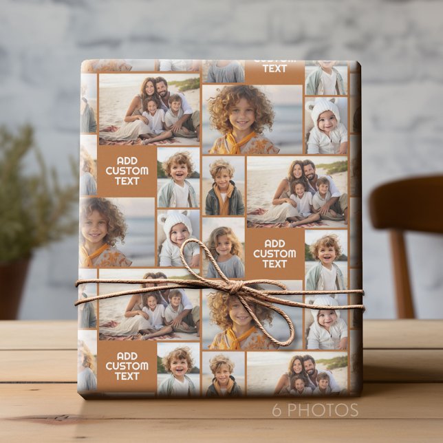 Papier Cadeau 6 collage photo - couleur solide - texte blanc (Custom Photo Collage Wrapping Paper - All Occasion)