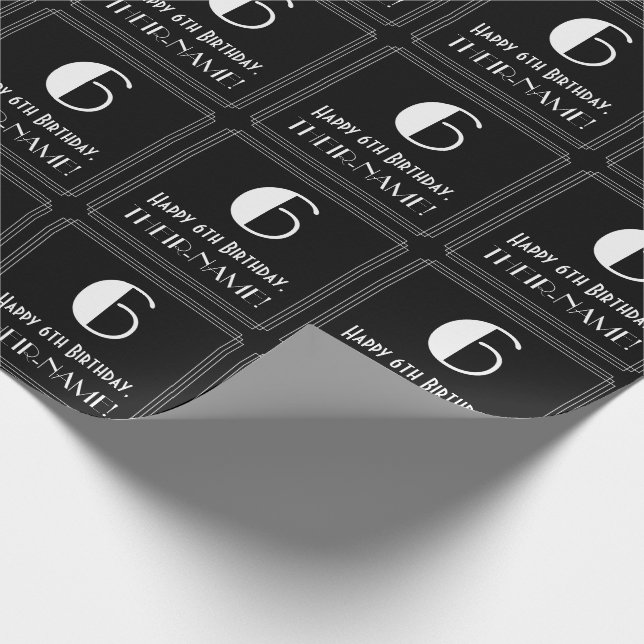 Papier Cadeau 6e anniversaire - Art Déco Inspiré Look "6", Nom (Coin)